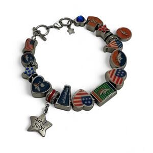 Silver Denver Broncos 4th of July Blue & Orange Charm Bracelet